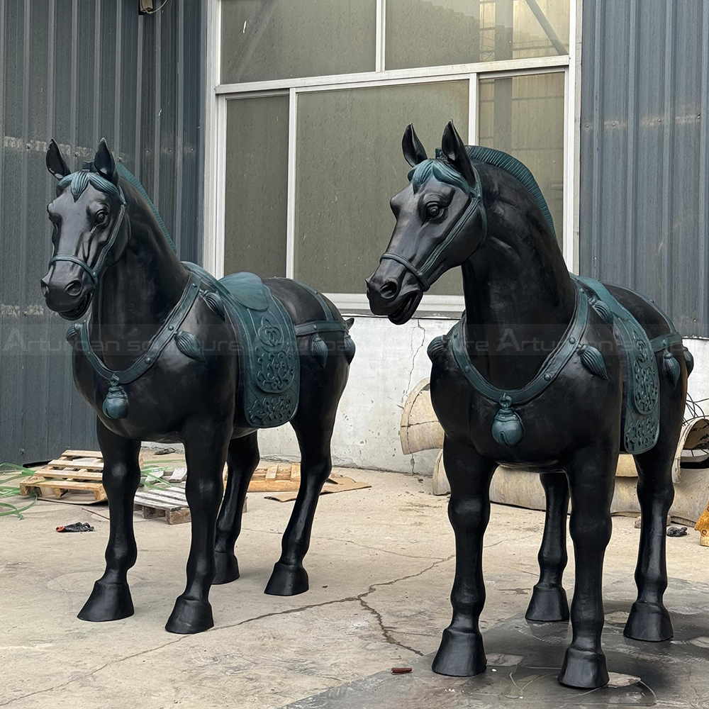 Antique Bronze Horse Sculptures standing side by side