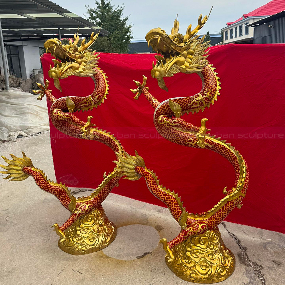 Asian Dragon Sculpture bronze detailed side view