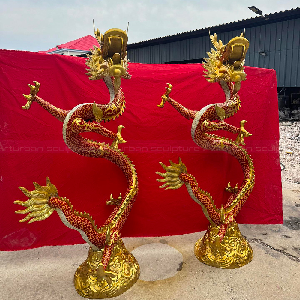 Asian Dragon Sculpture bronze front rising pose