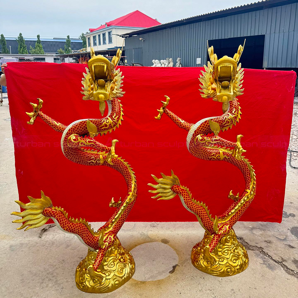 Asian Dragon Sculpture bronze paired cloud base