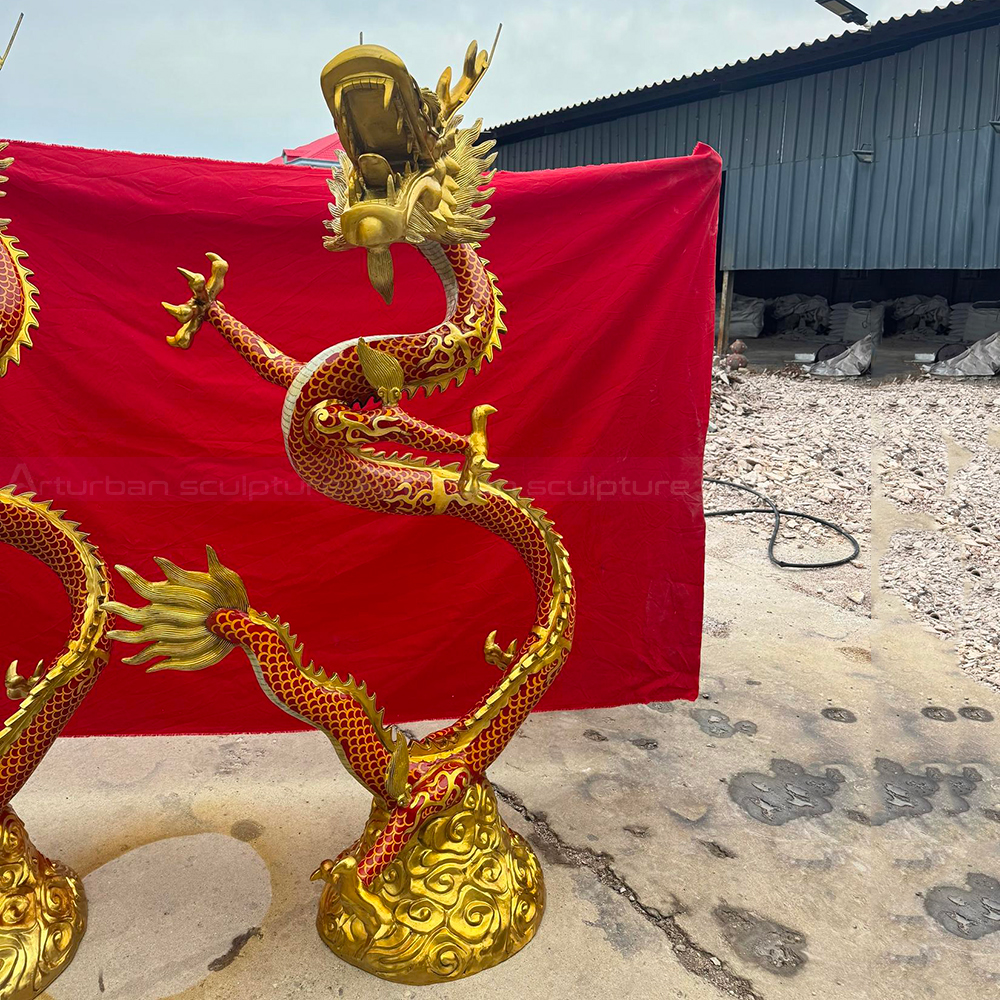 Asian Dragon Sculpture bronze red gold finish