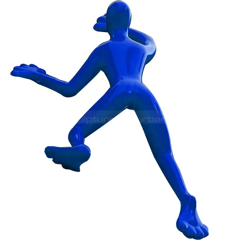 Blue fiberglass Climbing Man Art Sculpture climbing