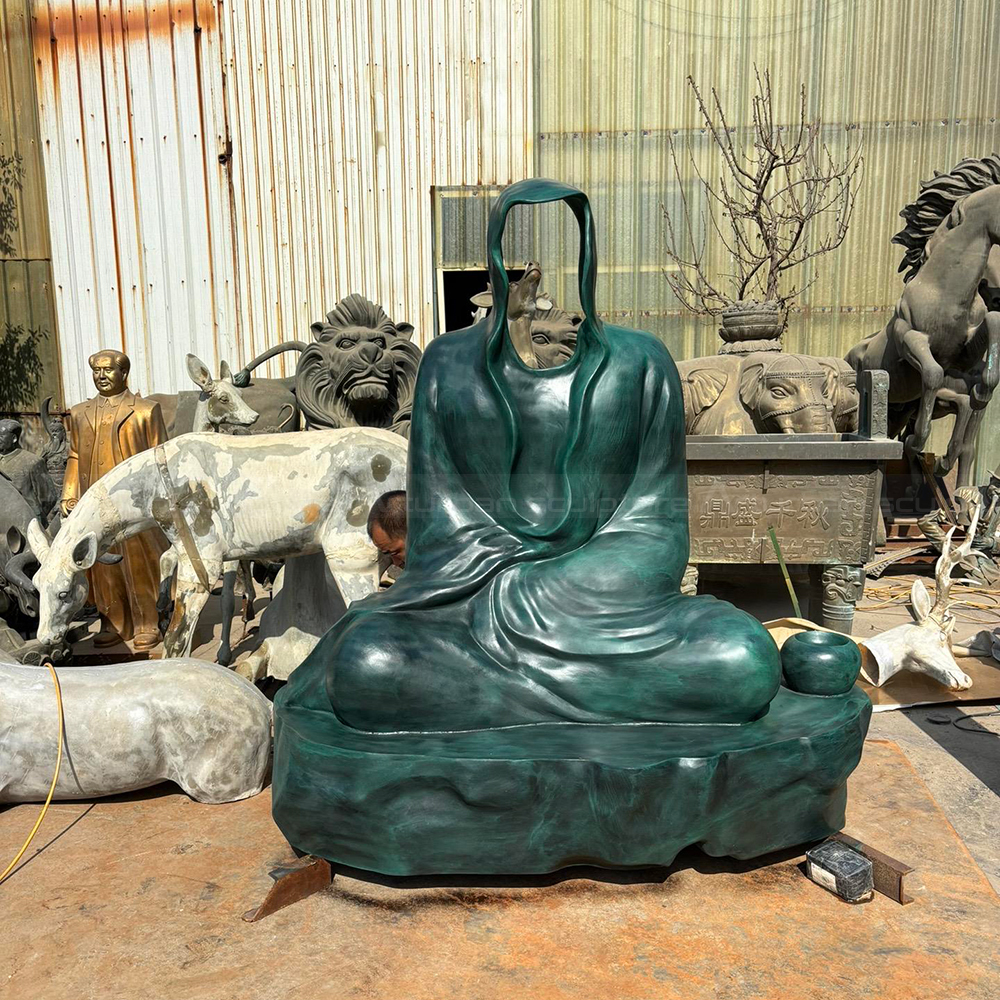 Bronze Abstract Bodhidharma Sculpture in seated meditation