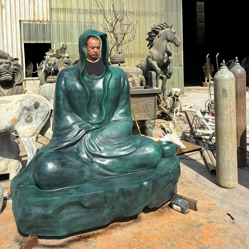 Bronze Abstract Bodhidharma Sculpture with meditation bowl