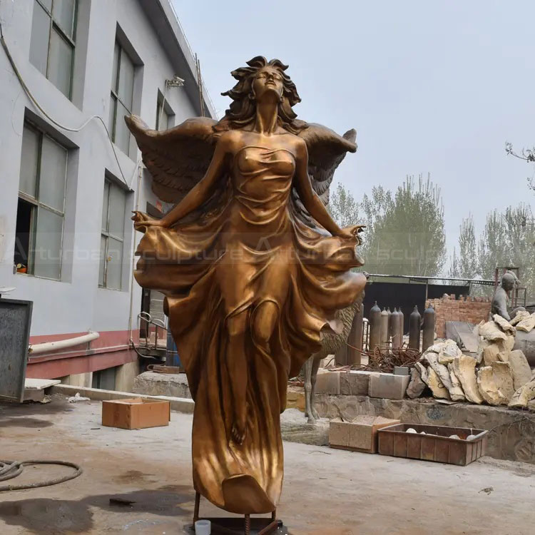 Bronze Ascending Angel Sculpture with flowing gown