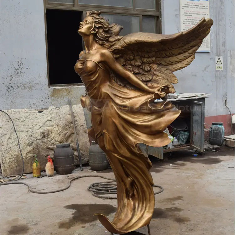 Bronze Ascending Angel Sculpture with spread wings