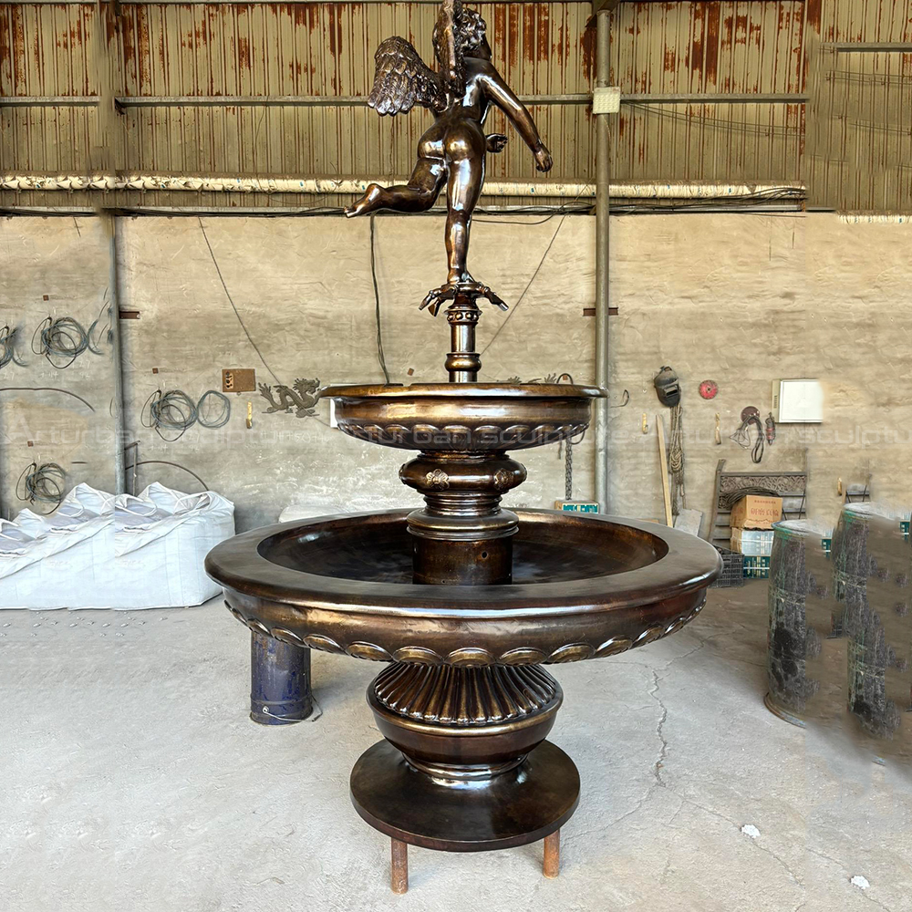 Bronze Cherub Fountain with two tier basins