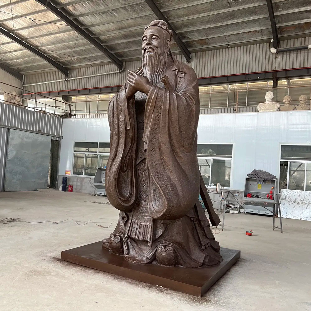 Bronze Confucius Garden Statue side angle view