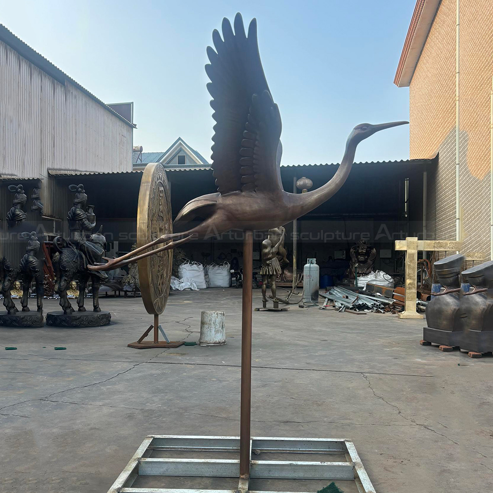 Bronze Crane Yard Statue with extended legs