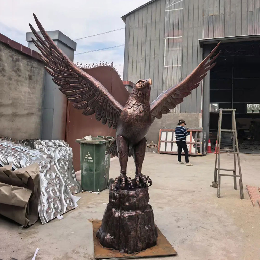 Bronze Garden Eagle Sculpture front wing view
