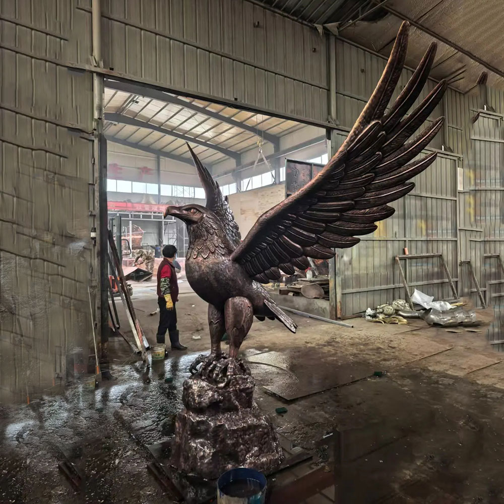 Bronze Garden Eagle Sculpture with spread wings