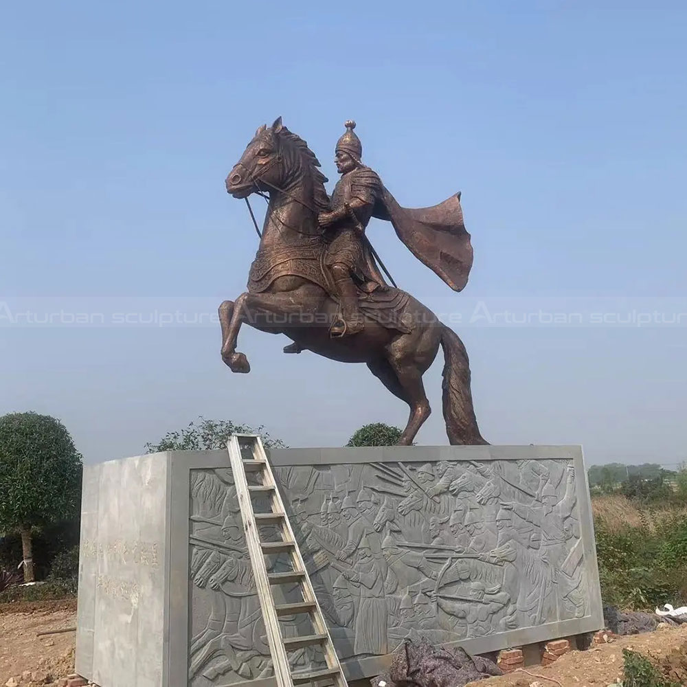 Bronze General on Horse Statue monument installation