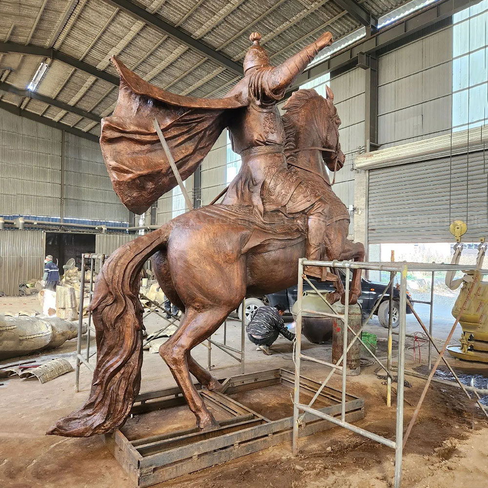 Bronze General on Horse Statue raised arm