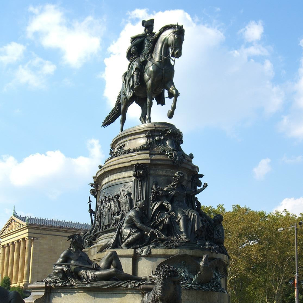 Bronze George Washington statue above Philadelphia monument