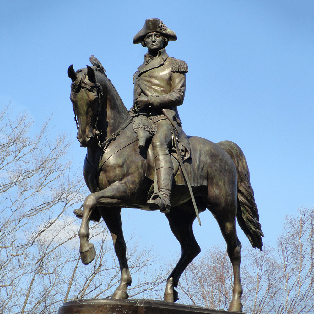 Bronze George Washington statue riding horse in Boston