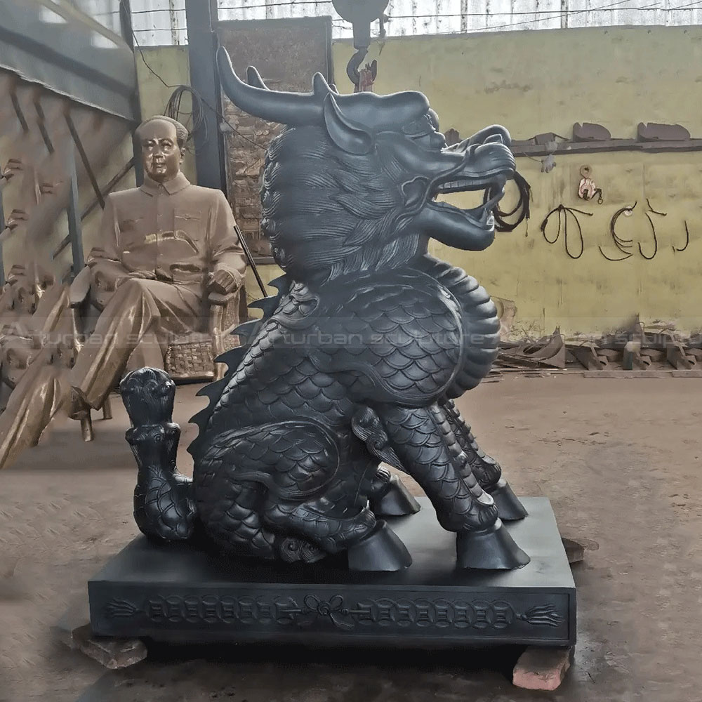 Bronze Kirin Sculpture profile showing scales and hooves