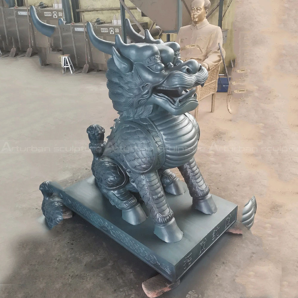 Bronze Kirin Sculpture seated with open mouth