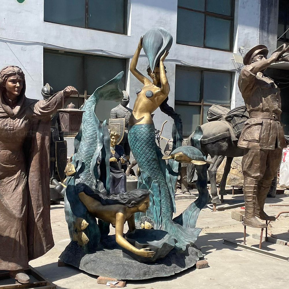 Bronze Mermaid Outdoor Fountain with sea creatures