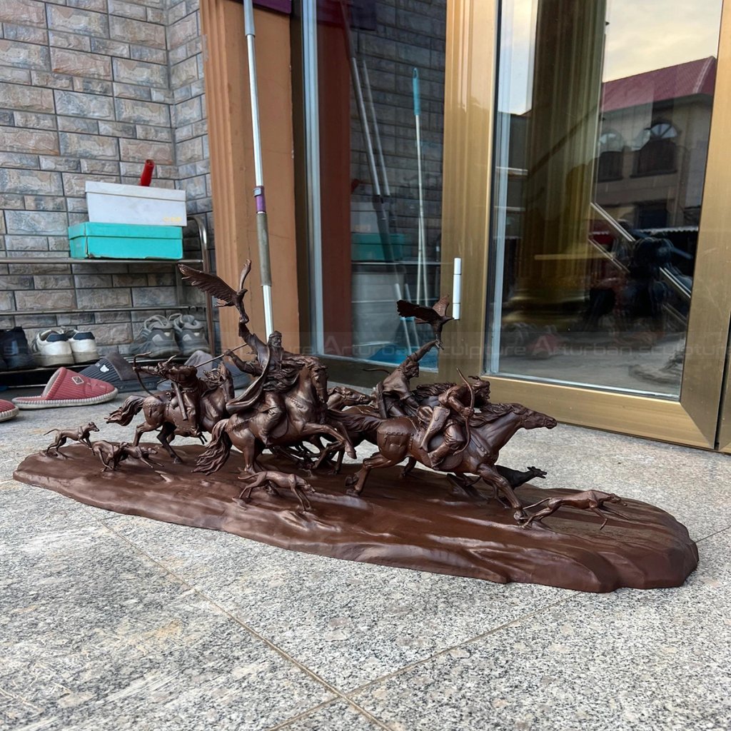 Bronze Mongolia Sculpture riders hunters and hounds