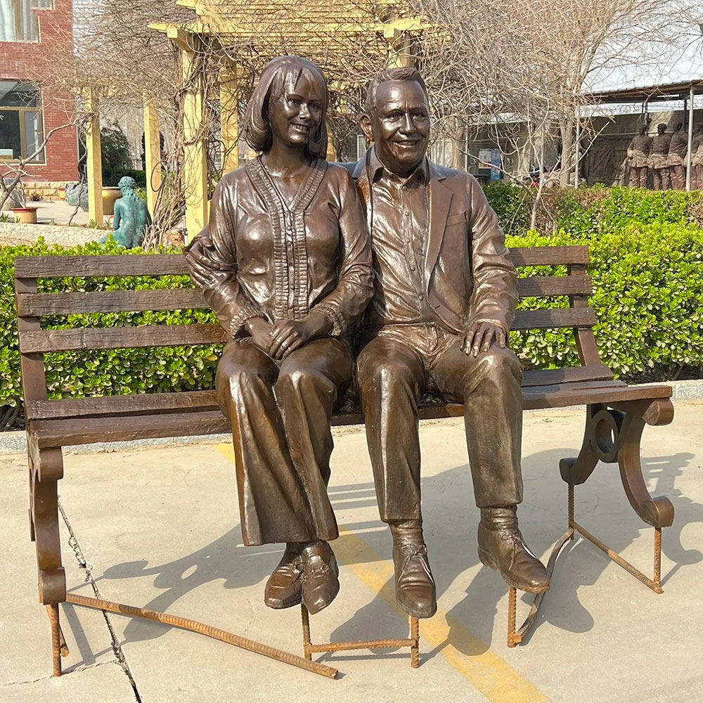 Bronze Old Couple on Bench Garden Statue