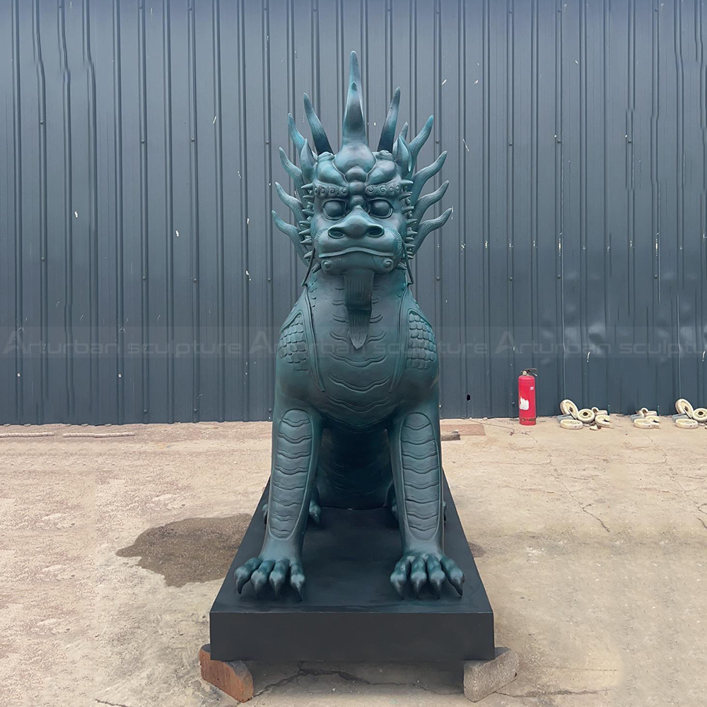 Bronze Qi Lin Statue centered frontal view