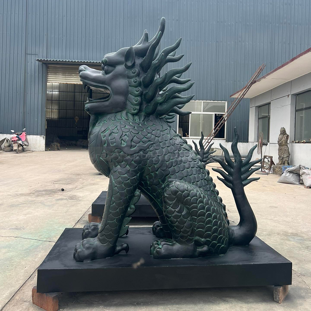 Bronze Qi Lin Statue detailed side profile