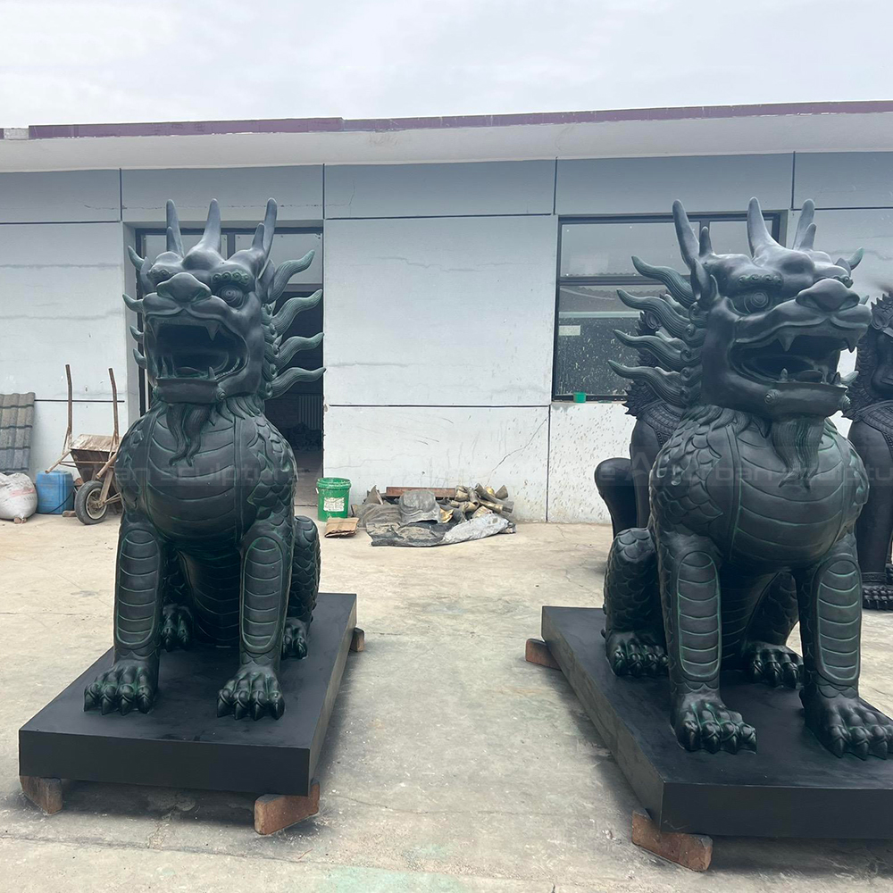 Bronze Qi Lin Statue front open mouth