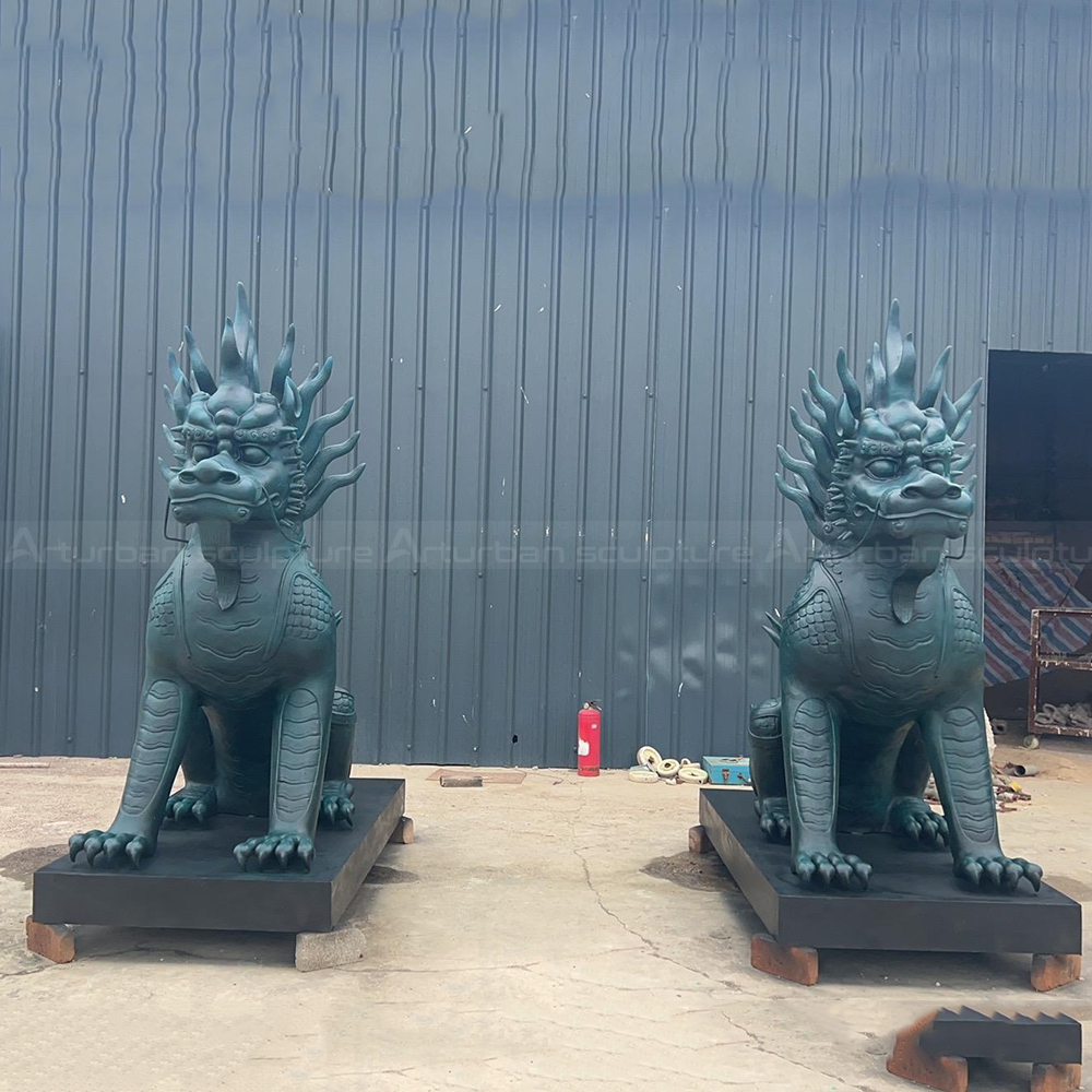 Bronze Qi Lin Statue pair front view