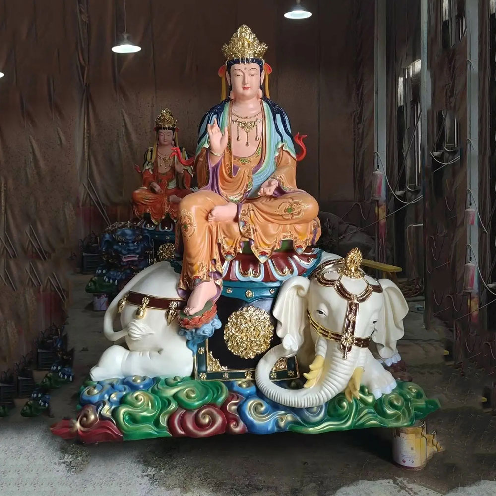 Bronze Samantabhadra Bodhisattva Statue riding white elephant