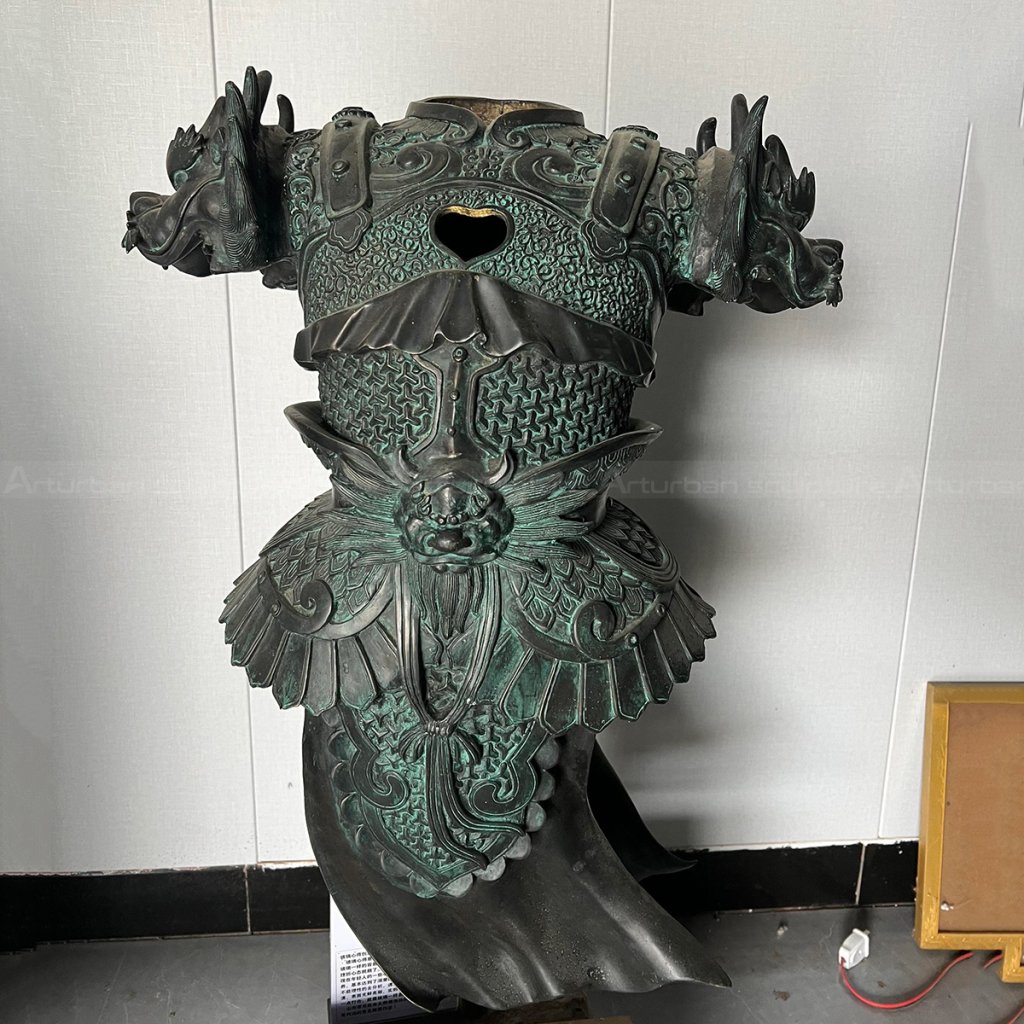 Bronze armor sculpture with beast shoulder guards