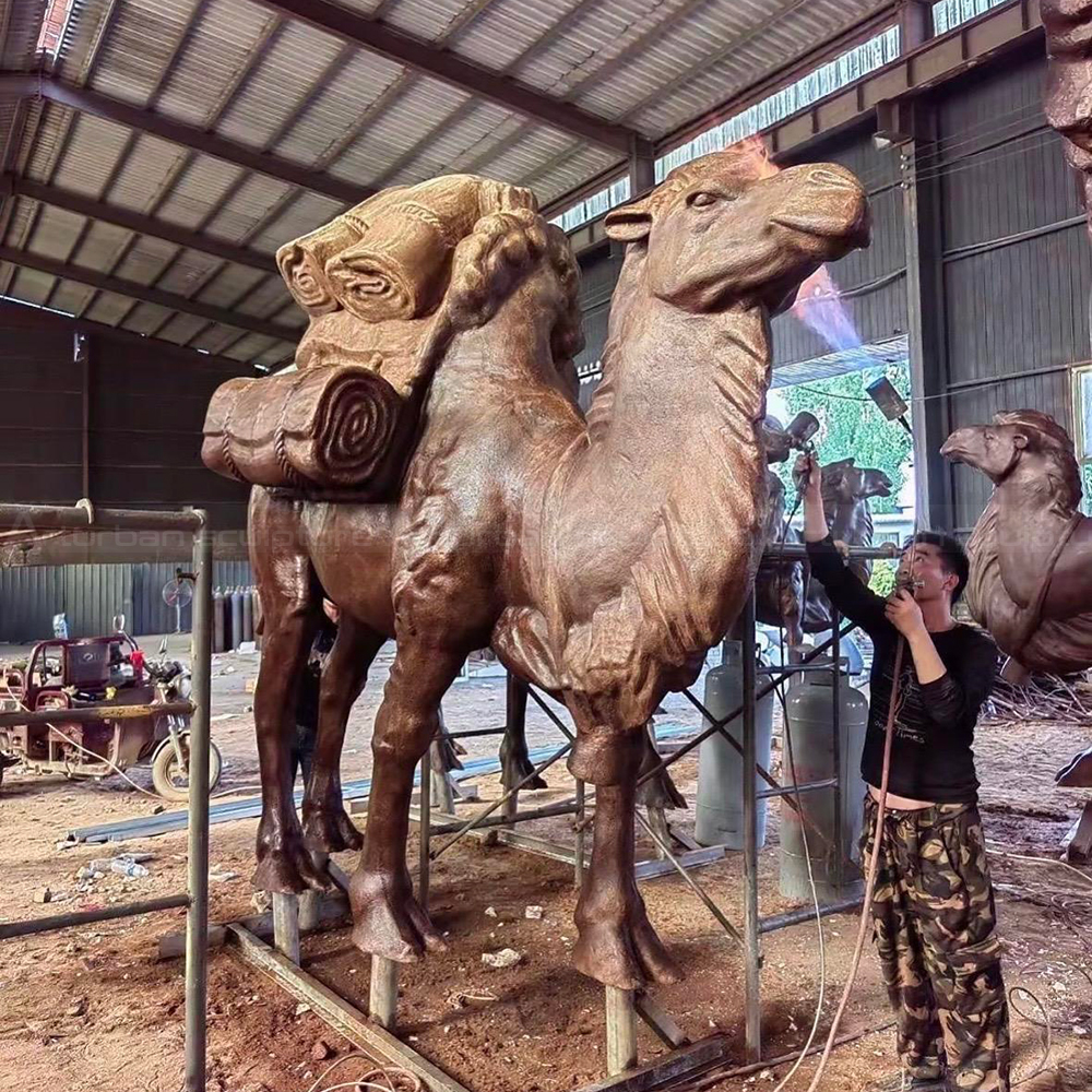 Bronze large camel statue carrying Silk Road cargo