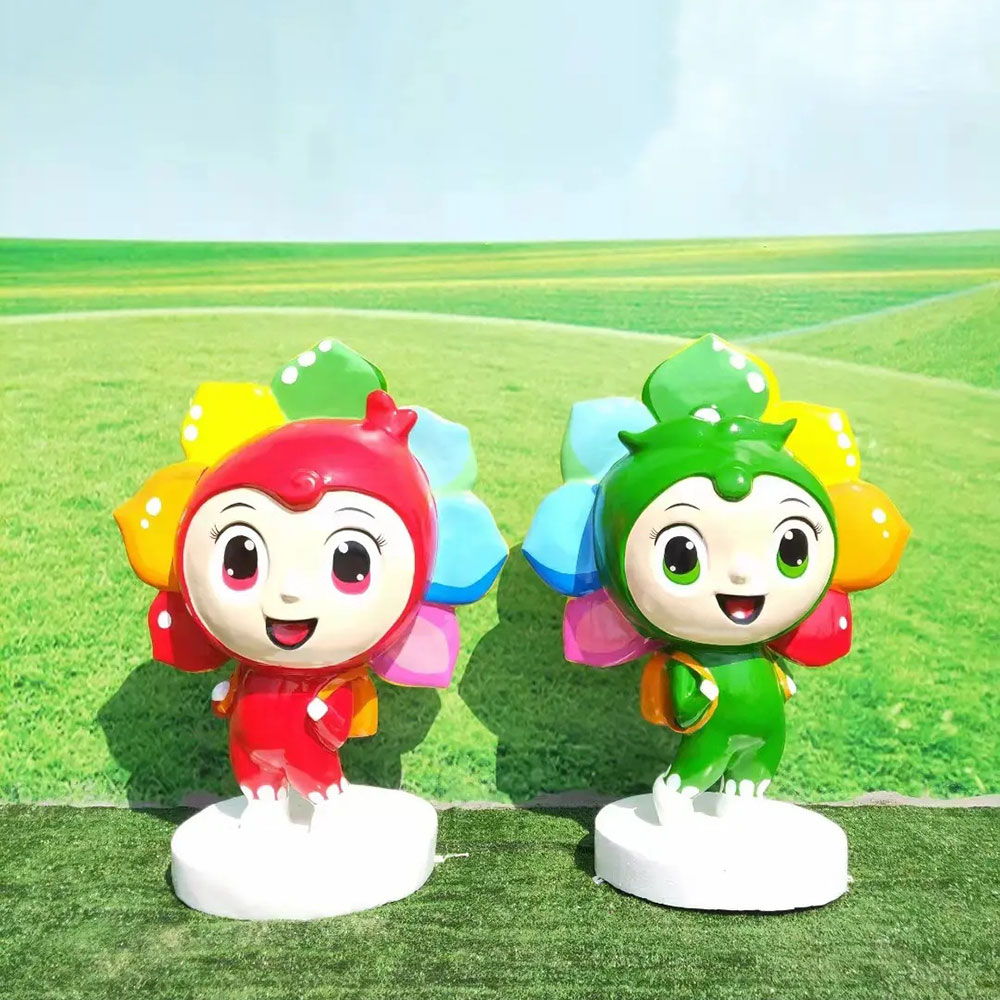 Cartoon Flower Statue fiberglass red and green pair