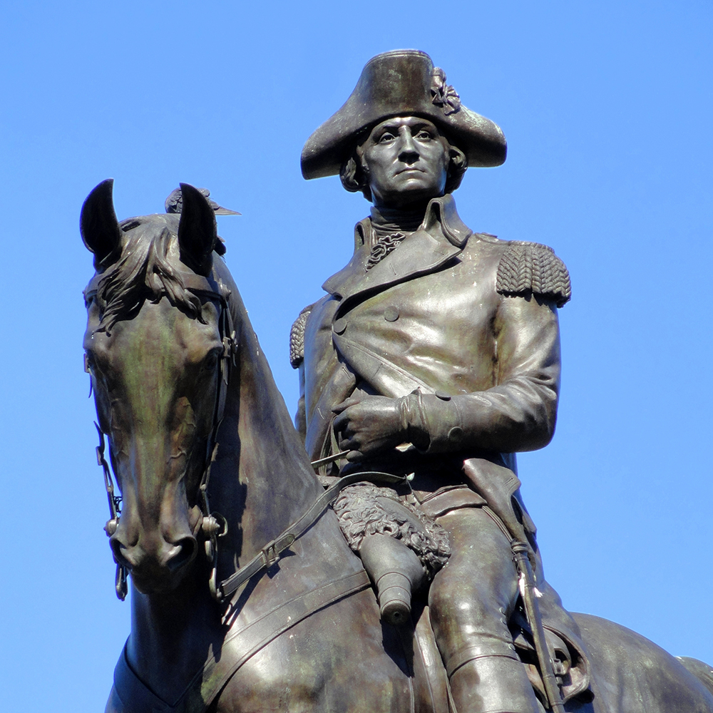 Close-up bronze Washington equestrian figure with horse
