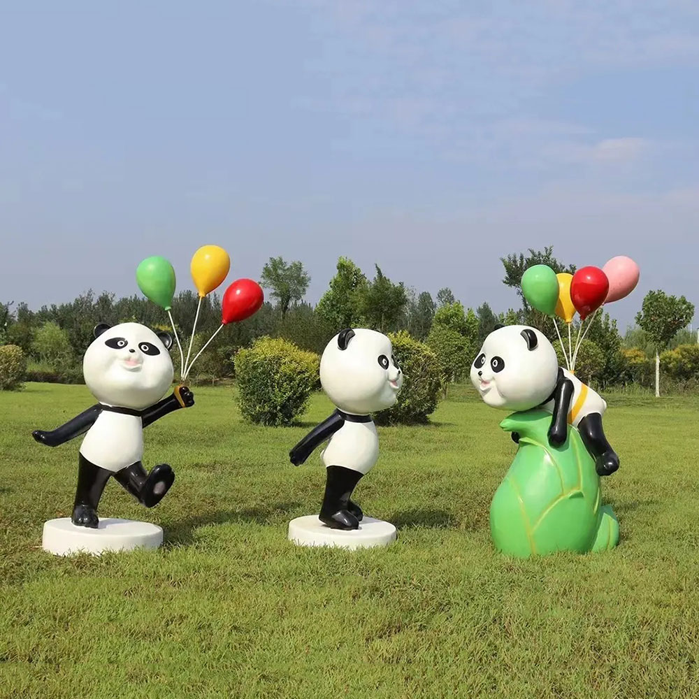 Cute Panda Sculpture with colorful fiberglass balloons
