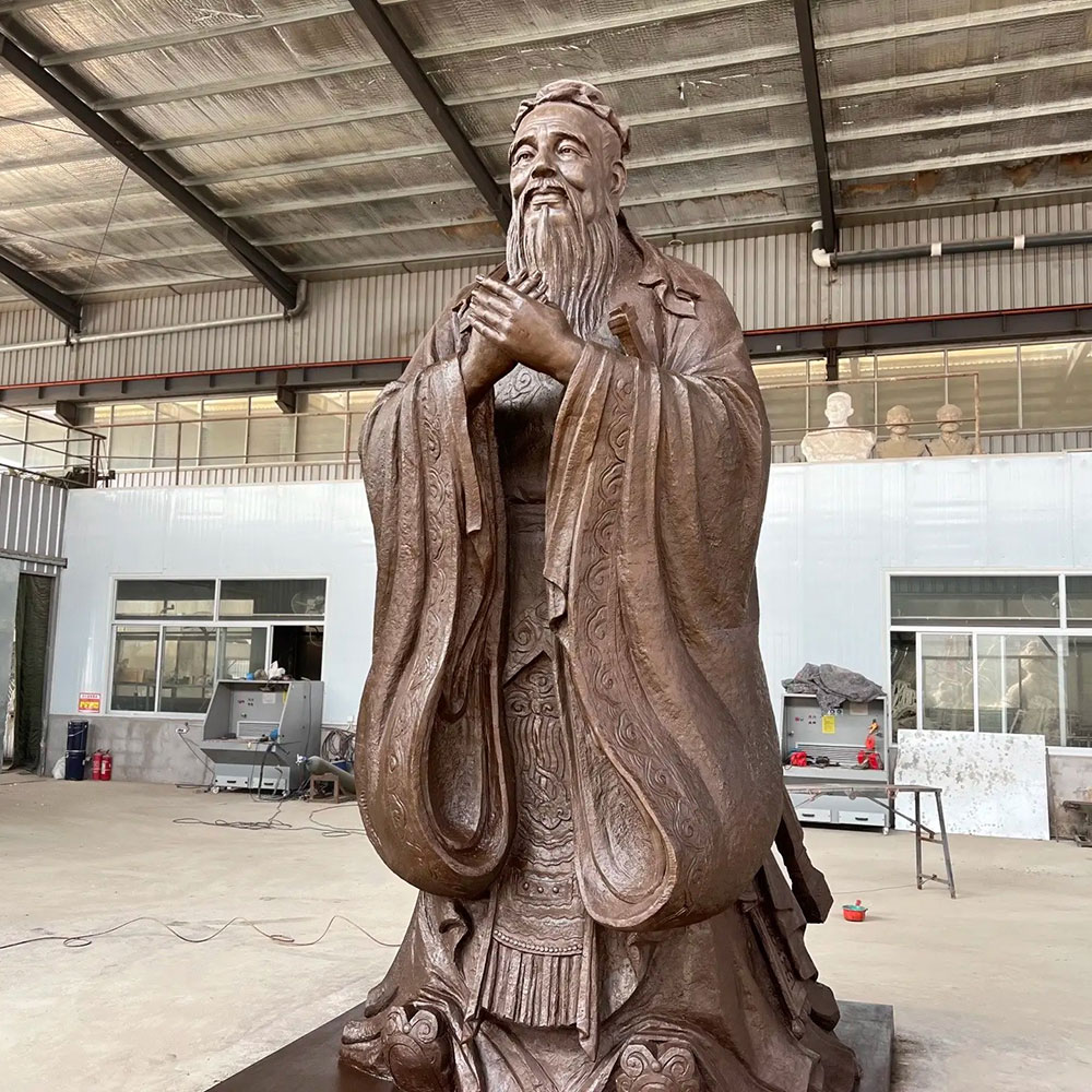 Detailed bronze Confucius Garden Statue robe design