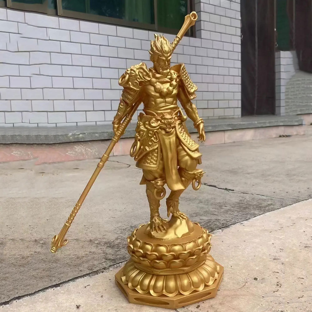 Detailed bronze Sun Wukong Sculpture on lotus base