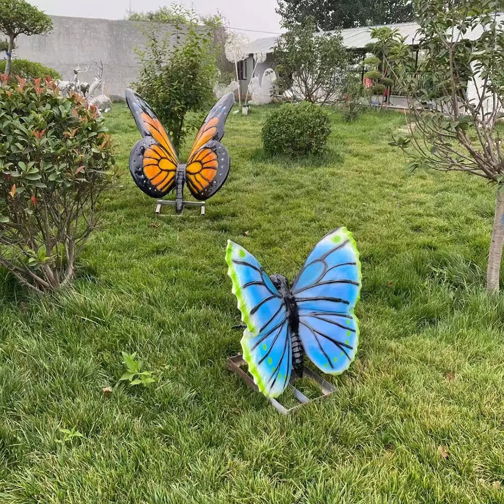 Fiberglass Butterfly Outdoor Statue with blue wings