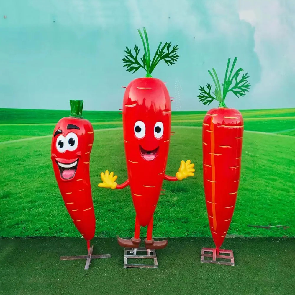 Fiberglass Carrot Statue trio with cartoon faces