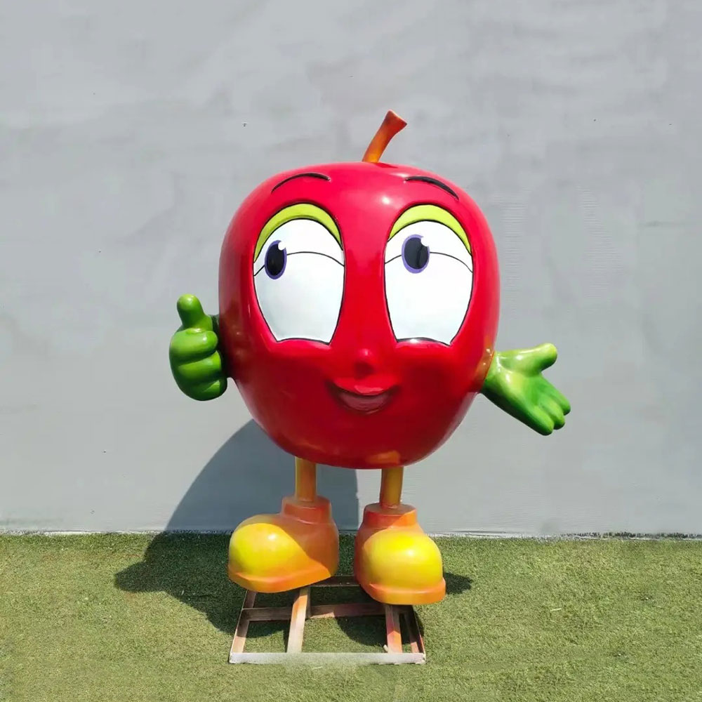 Fiberglass Cartoon Apple Statue giving cheerful thumbs up