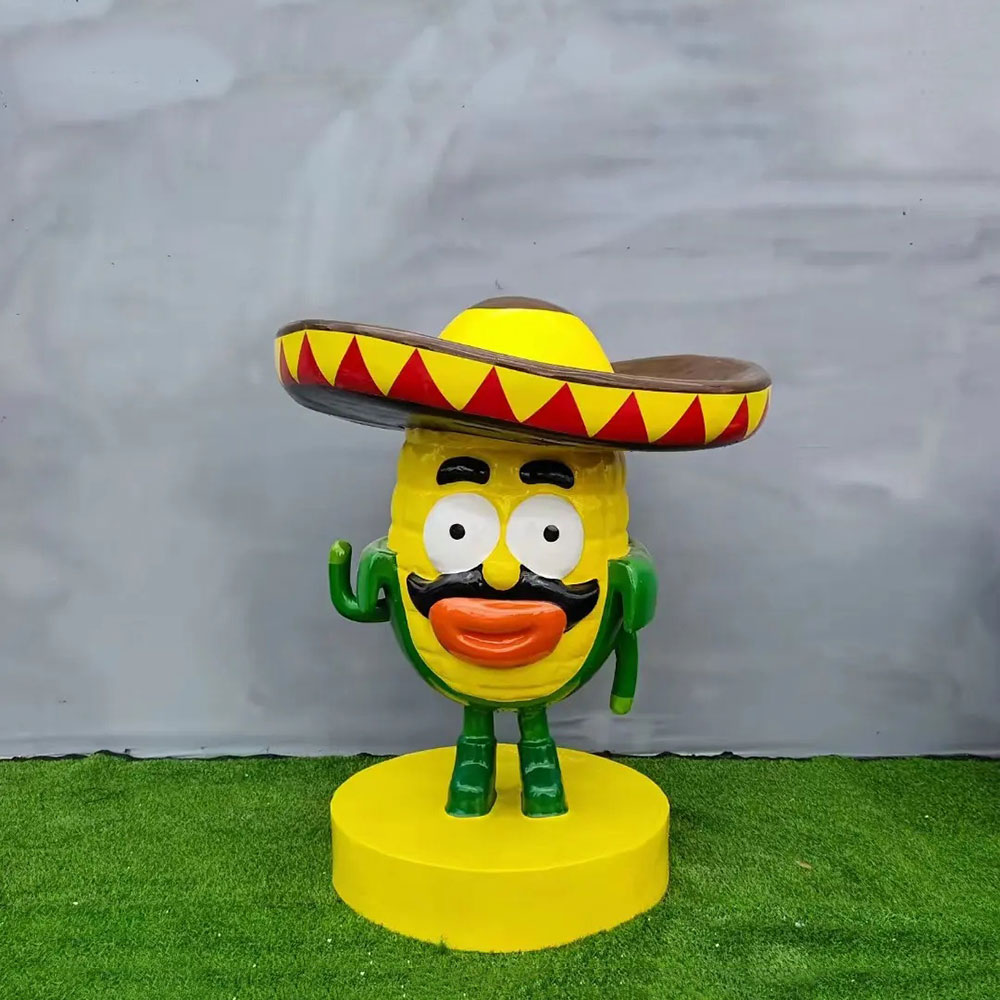 Fiberglass Cartoon Corn Statue with sombrero hat