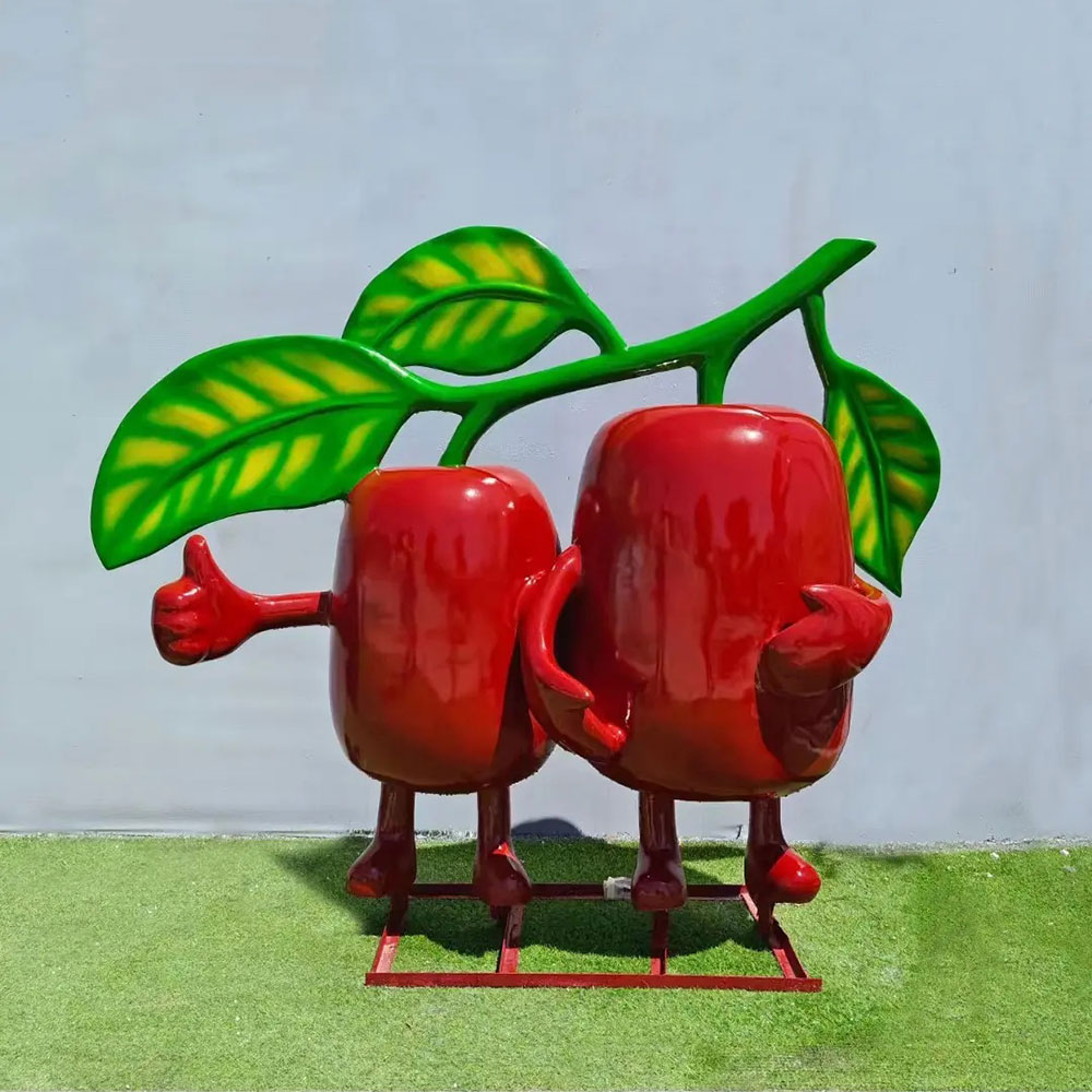 Fiberglass Cartoon Red Date Sculpture with leaves