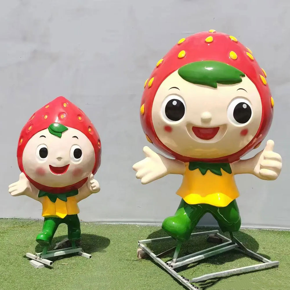Fiberglass Cartoon Strawberry Statue pair with thumbs-up