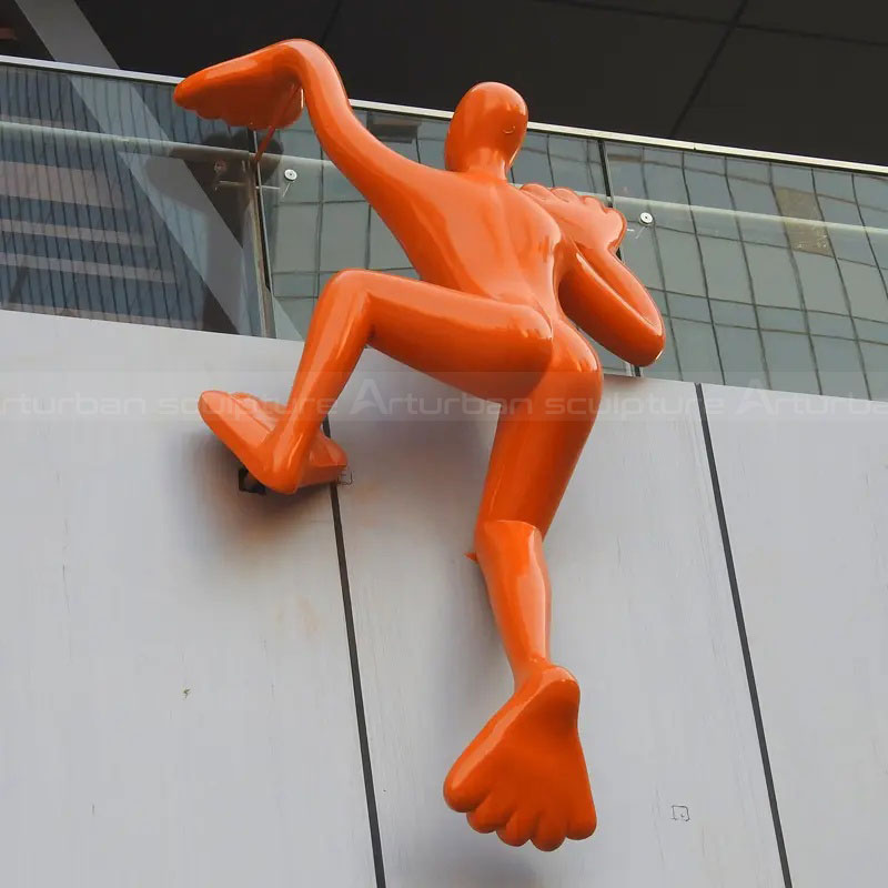 Fiberglass Climbing Man Art Sculpture on wall