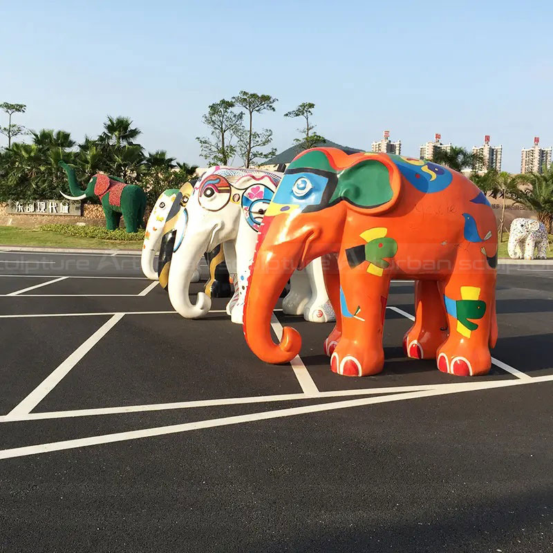 Fiberglass Colorful Elephant Sculpture with abstract patterns