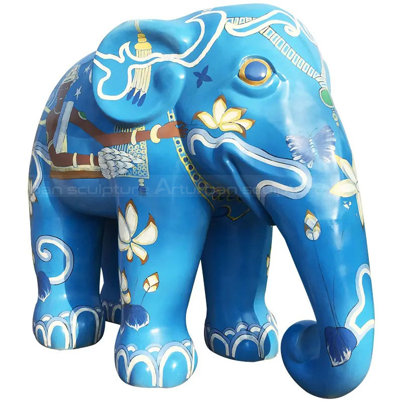 Fiberglass Colorful Elephant Sculpture with blue artwork