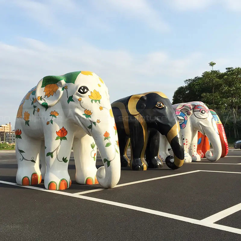 Fiberglass Colorful Elephant Sculpture with floral patterns