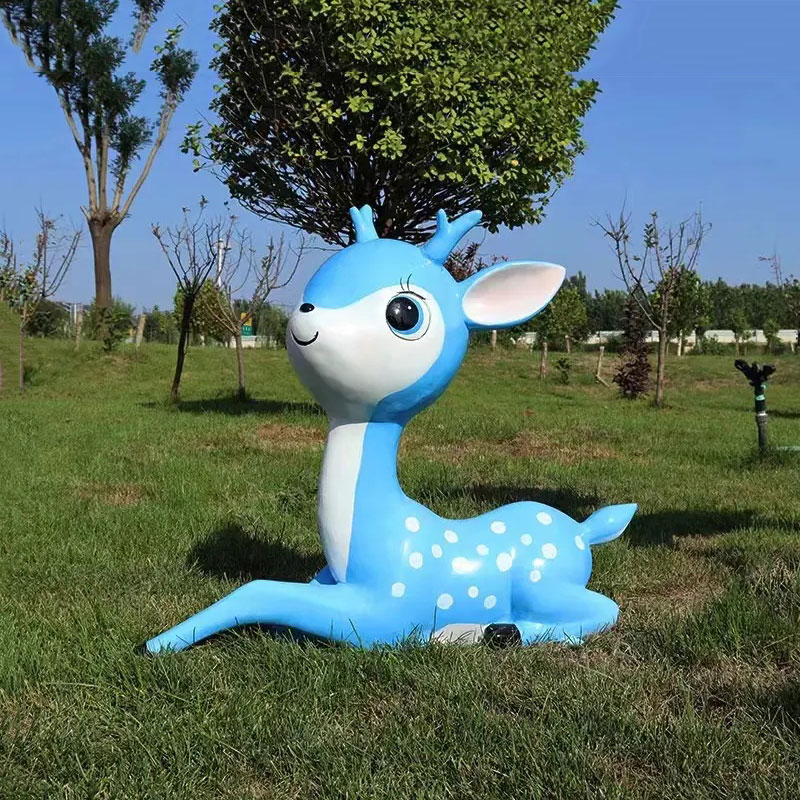 Fiberglass Cute Deer Ornament blue resting fawn