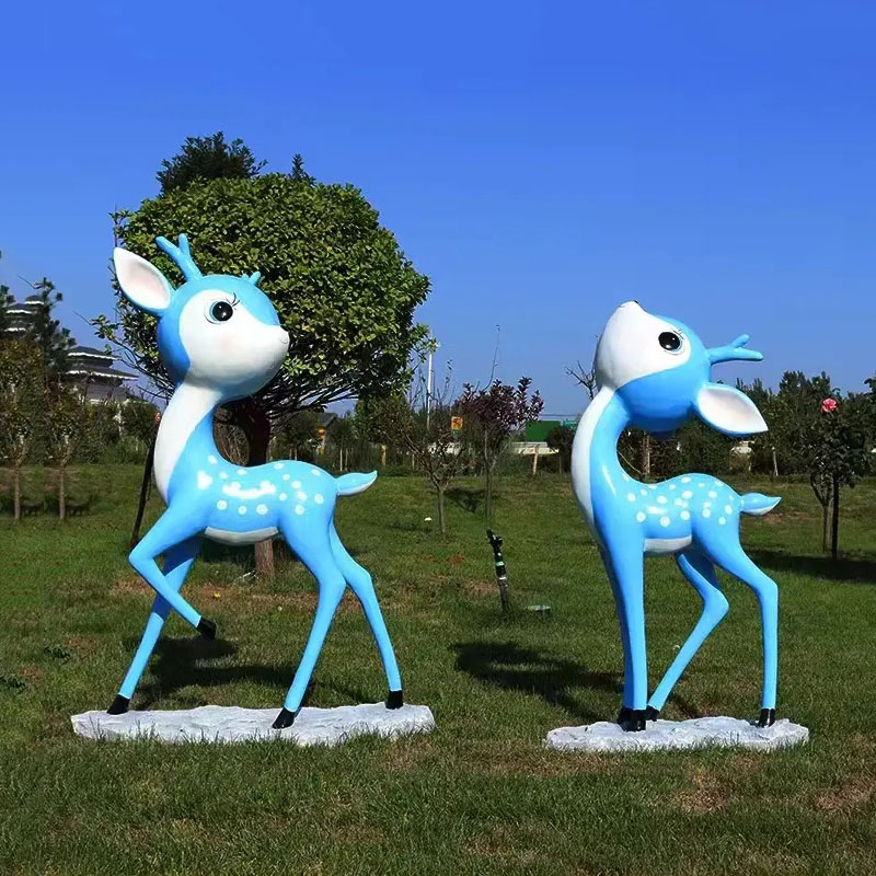 Fiberglass Cute Deer Ornament blue standing pair