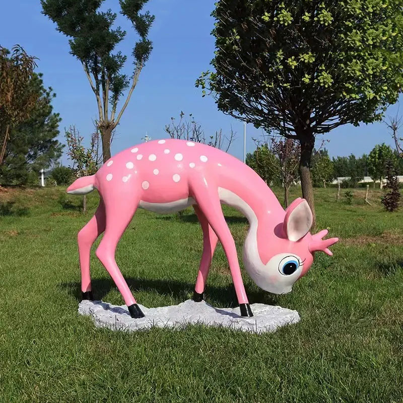 Fiberglass Cute Deer Ornament pink grazing fawn