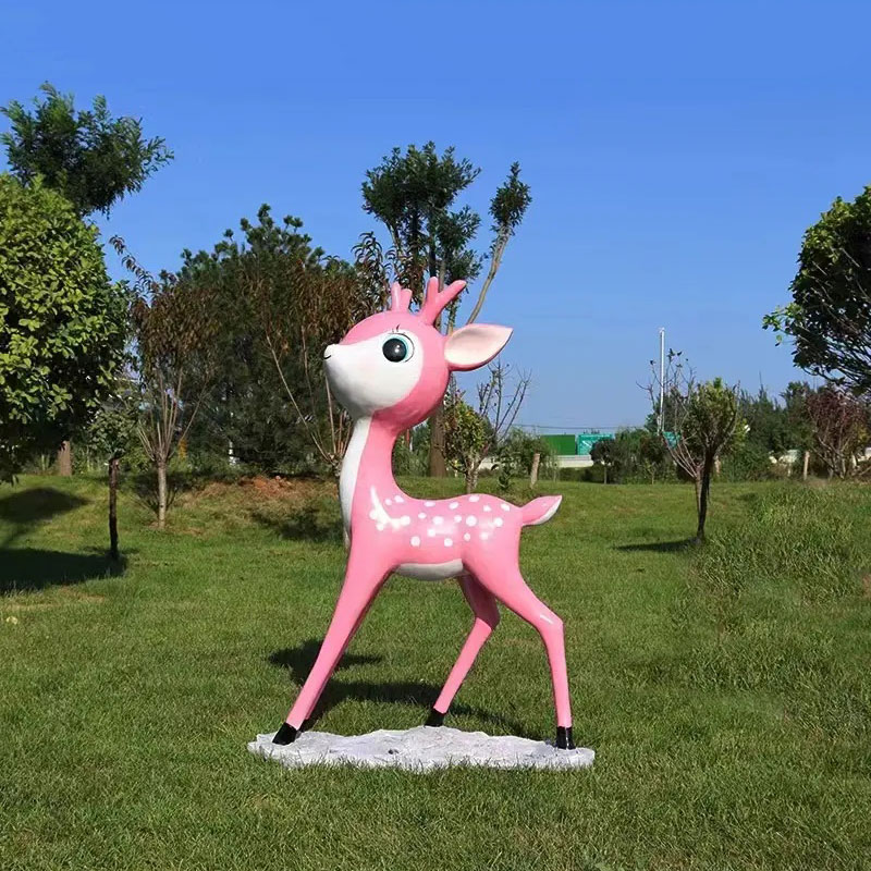 Fiberglass Cute Deer Ornament pink walking fawn